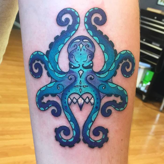 Blue Ink Octopus Tattoo by ldayvee