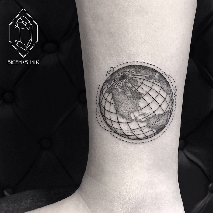Geometric Globe Tattoo by Bicem Sinik