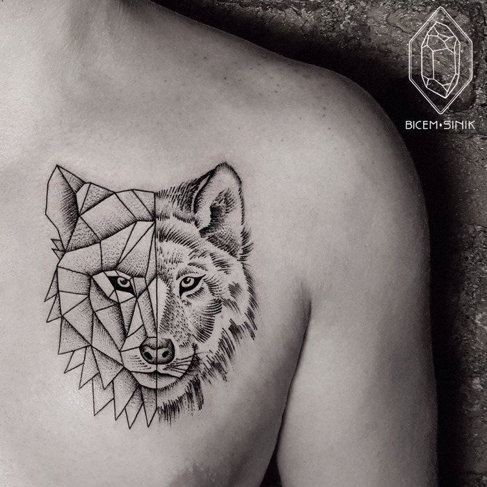 Geometric Wolf Tattoo by Bicem Sinik