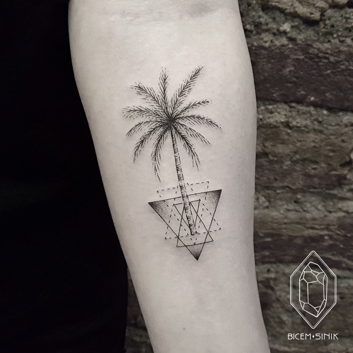Geometric Palm Tree Tattoo by Bicem Sinik
