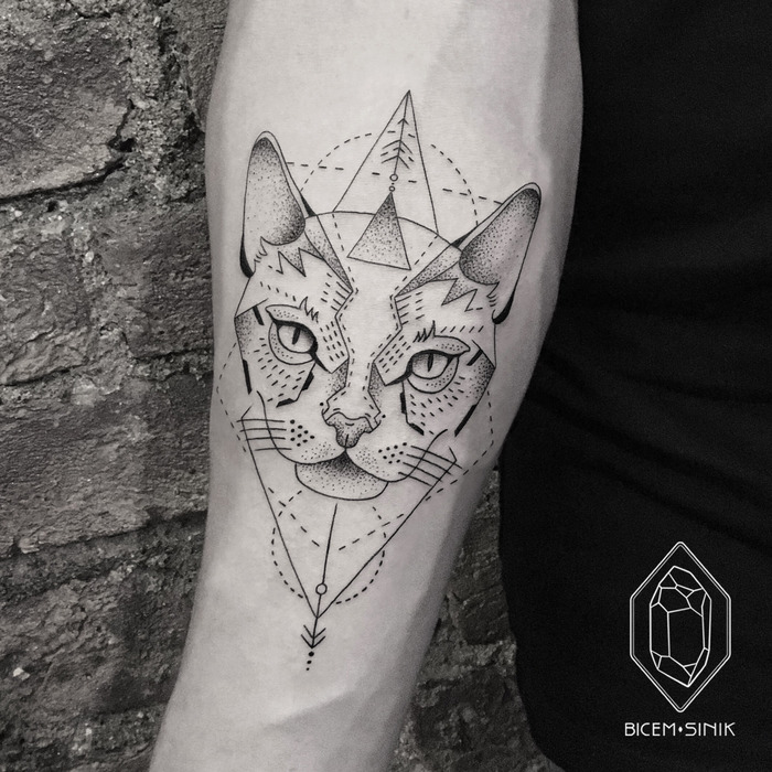 Geometric Cat Tattoo by Bicem Sinik