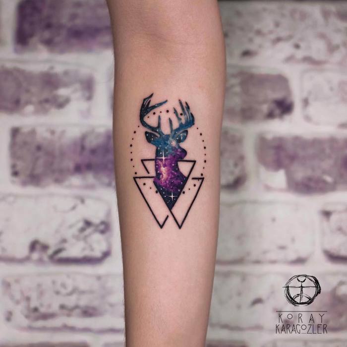 Space Inspired Deer Tattoo by koray karagozler 