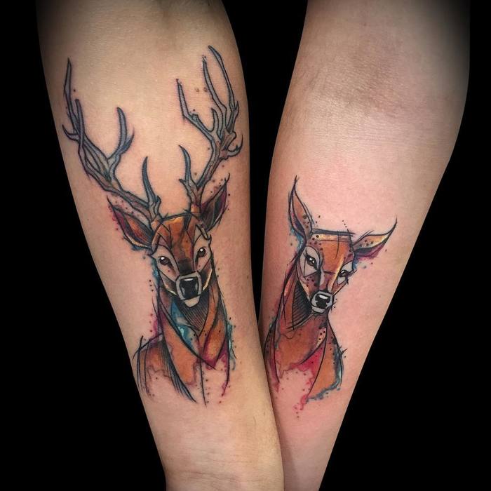 Lovely Deer Couple Tattoo by César Castillo Marquez 