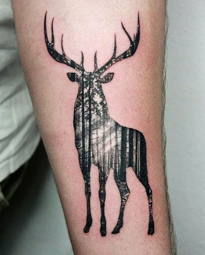 Double Exposure Deer Tattoo by Tomasz