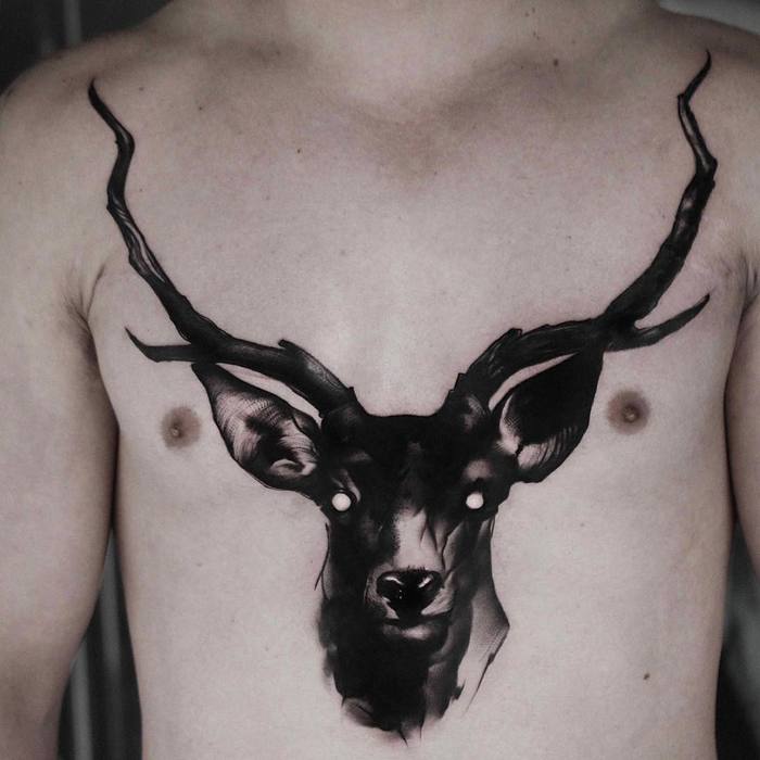 Dark Black Deer Tattoo by Kurt Staudinger 