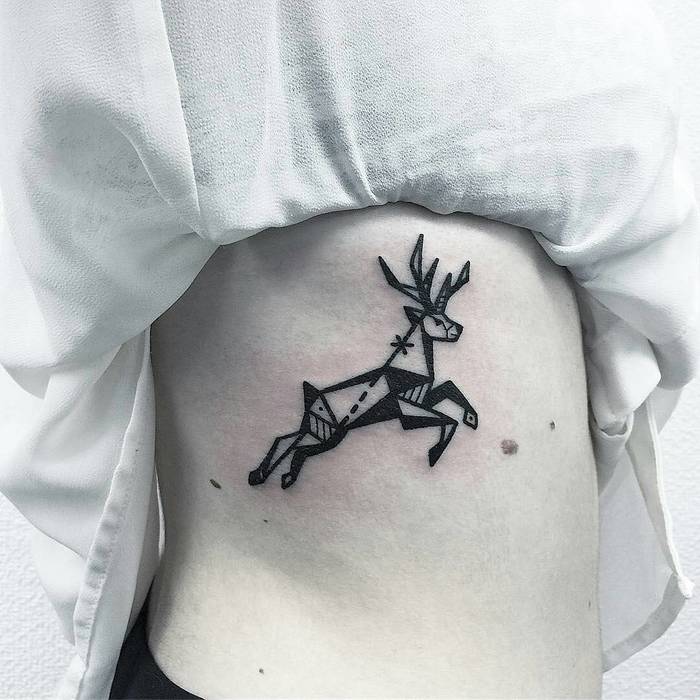 Black Ink Deer Tattoo by mygranen 