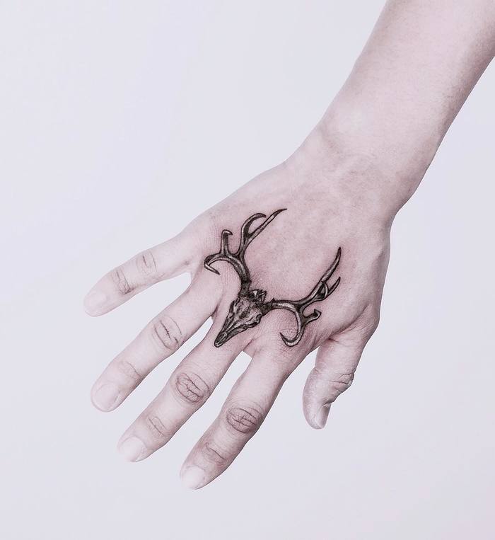 Deer Skull Tattoo on Arm by tattooist_of 