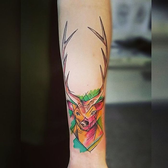 Watercolor Deer Tattoo Design by Andrzej Cymon 