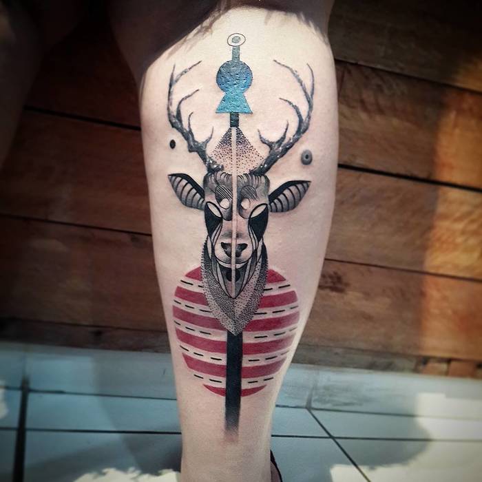Abstract Deer Tattoo by Diogo Rocha 