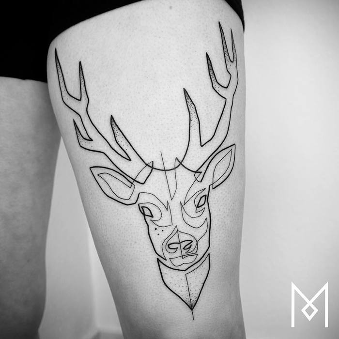 One Line Deer Tattoo by Mo Ganji