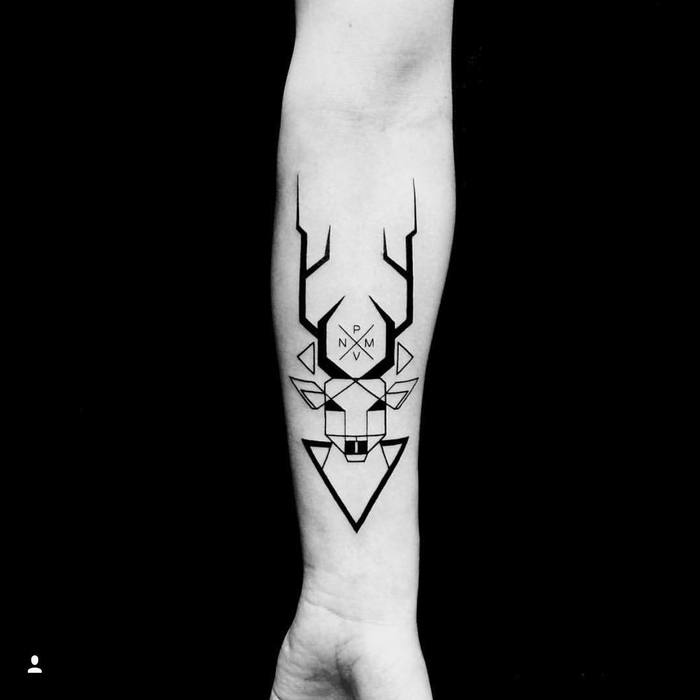 Geometric Black Ink Deer Tattoo by Kevin King 