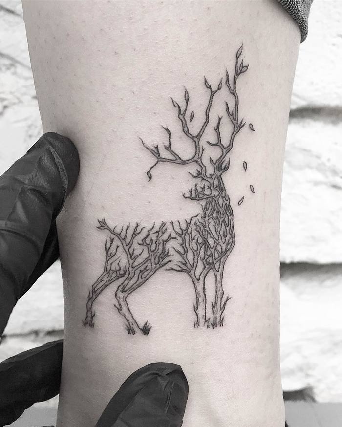 Tree deer Tattoo by Michael George Pecherle