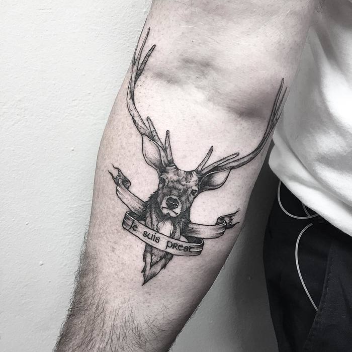 Black and Grey Deer Tattoo by Michael George Pecherle