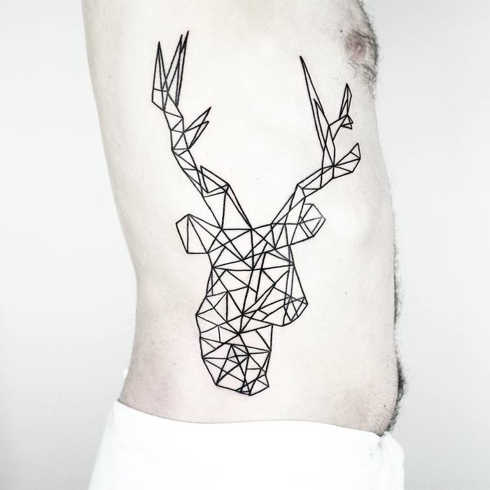 Geometric Deer Tattoo on Ribcage by Malvina Maria Wisniewska