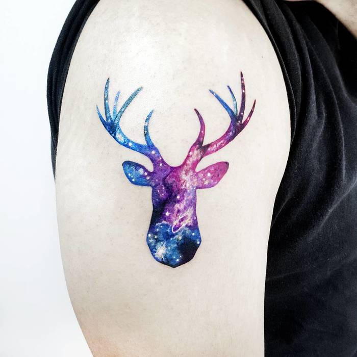 Cosmic Deer Tattoo by Pablo Díaz Gordoa
