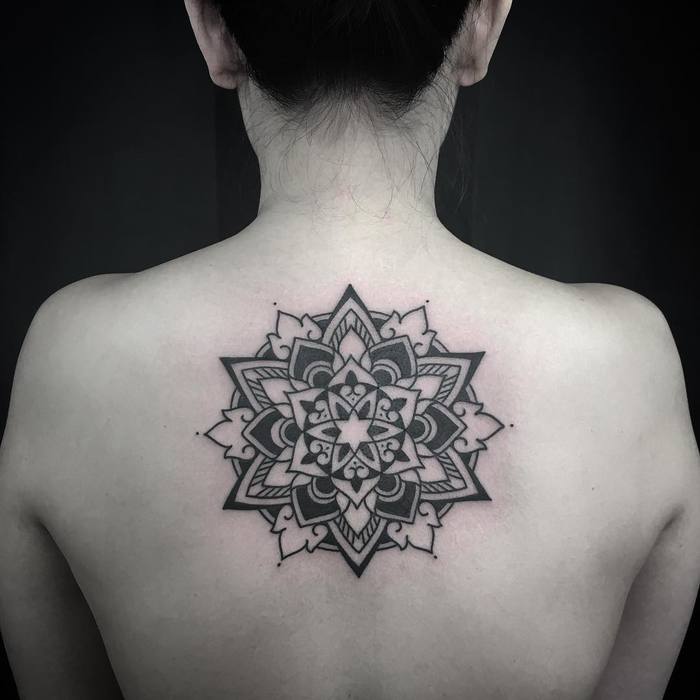 Mandala tattoo on back by Luciano LCN