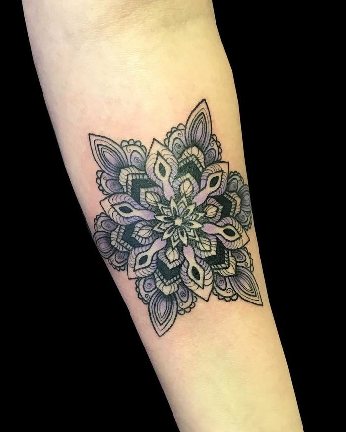 Forearm mandala tattoo by 3 Roses Tattoo