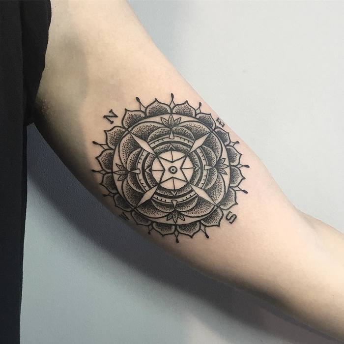 Mandala tattoo on bicep by Paris Pamela