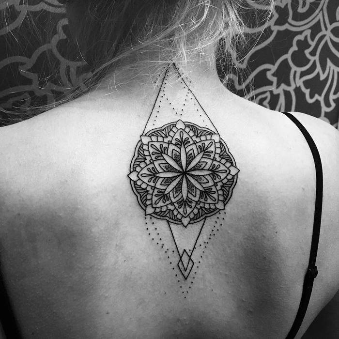 Upper back mandala tattoo by Marta Kozińska