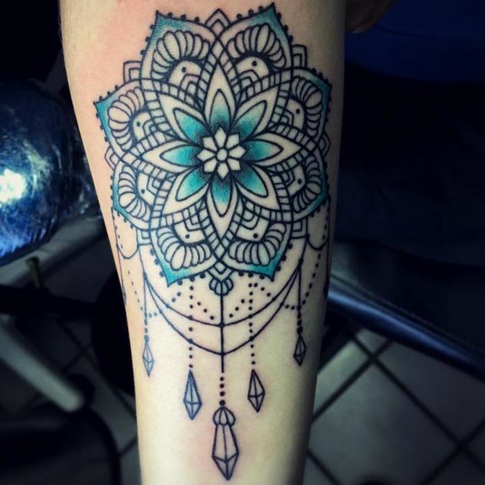 Blue Ink mandala tattoo by Austin Modglin