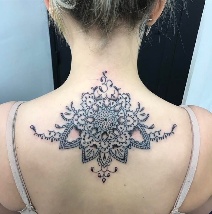 Upper back mandala tattoo by M'dame El Lo Tattoo