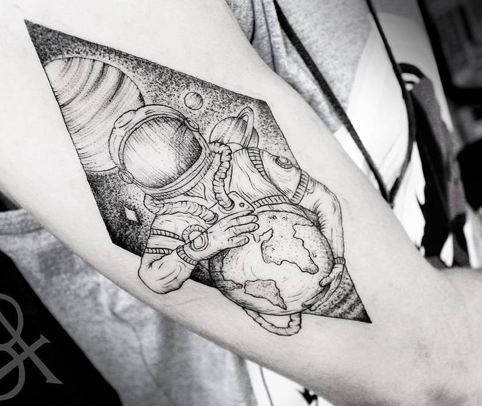 Dotwork and Linework Astronaut Tattoo by Bruno Almeida