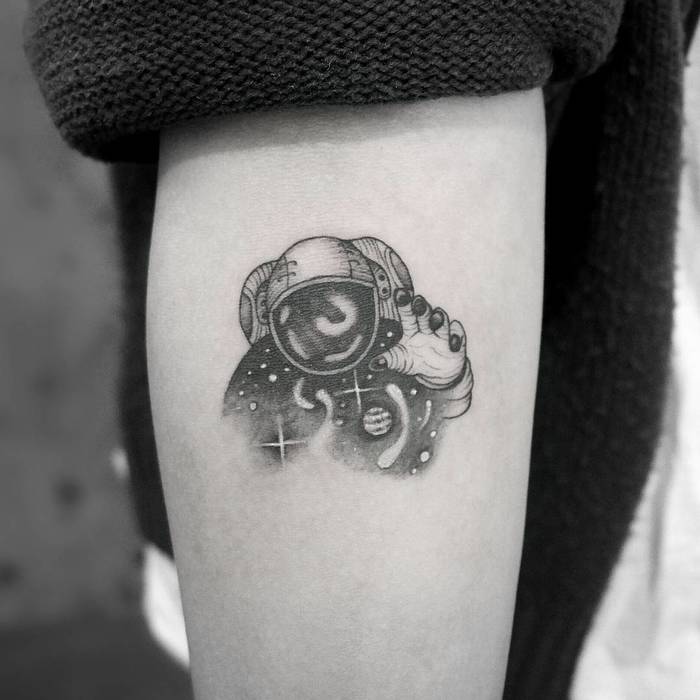 Black and Grey Astronaut Tattoo by tattoowithme