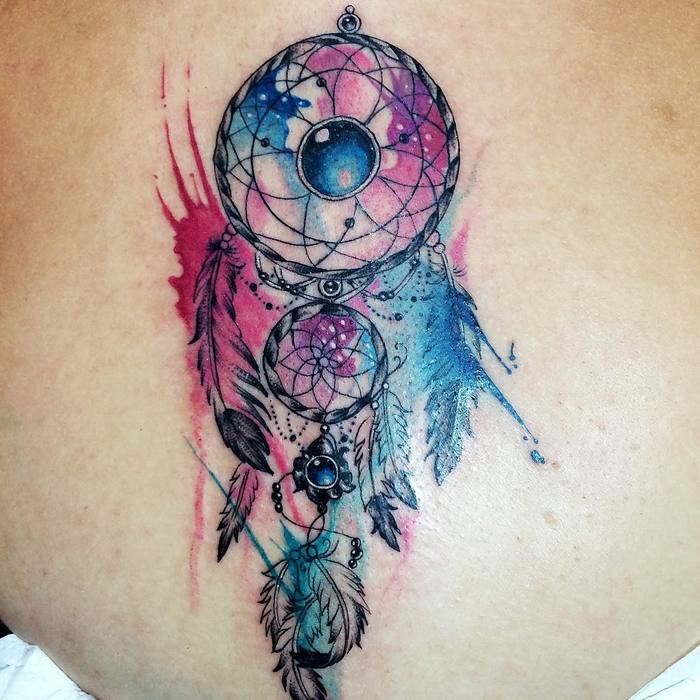 Watercolor Dreamcatcher Tattoo by Miguelito 