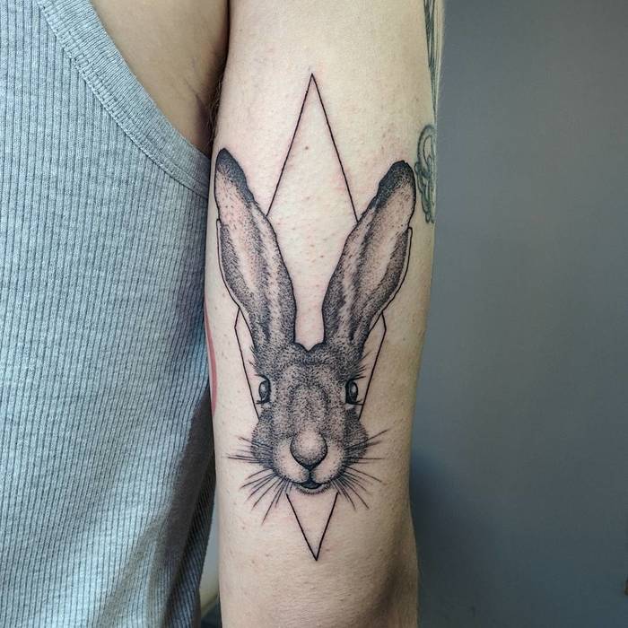 Blackwork Rabbit Tattoo by Michele Volpi
