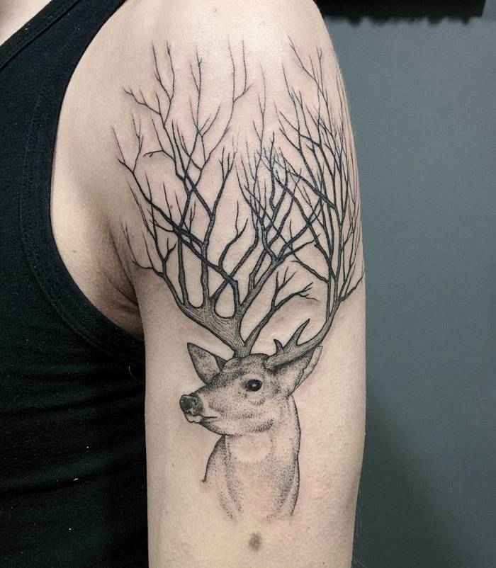 Surreal Deer Tattoo by Michele Volpi