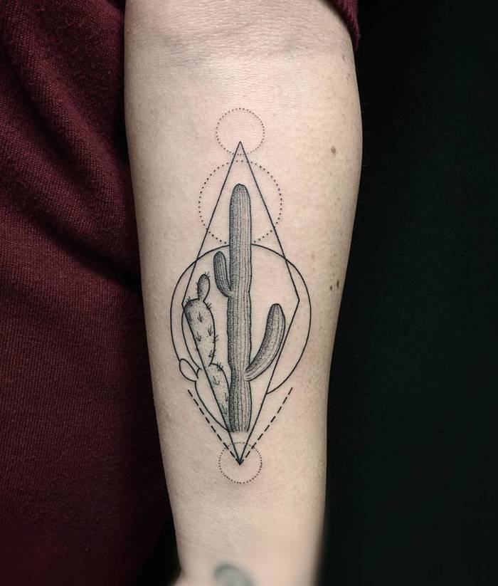 Geometric Cactus Tattoo by Michele Volpi