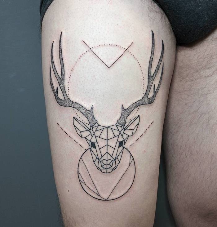Geometric Deer Head Tattoo by Michele Volpi