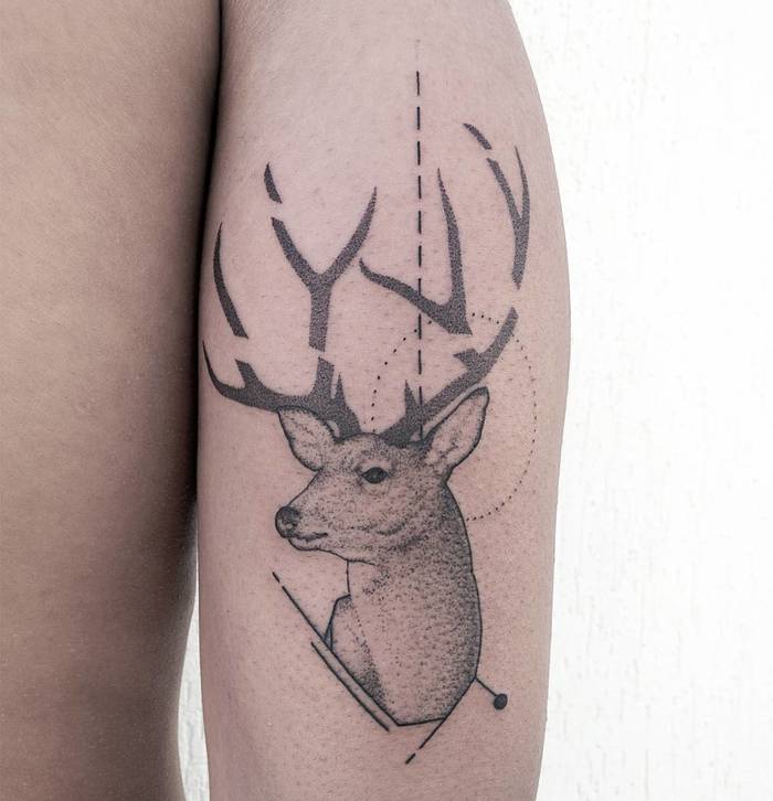 Dotwork Deer Tattoo by Michele Volpi
