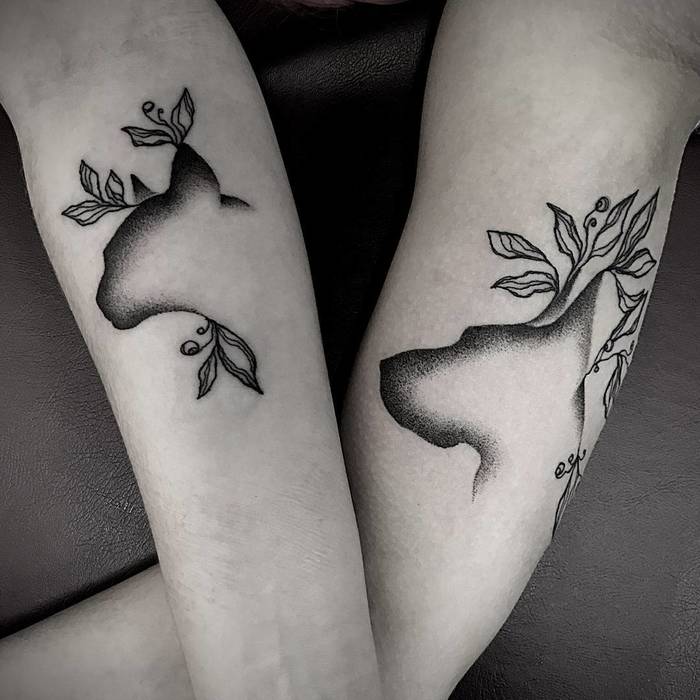 Cat and Dog Matching Tattoos by Anastasiya Satanovskaya
