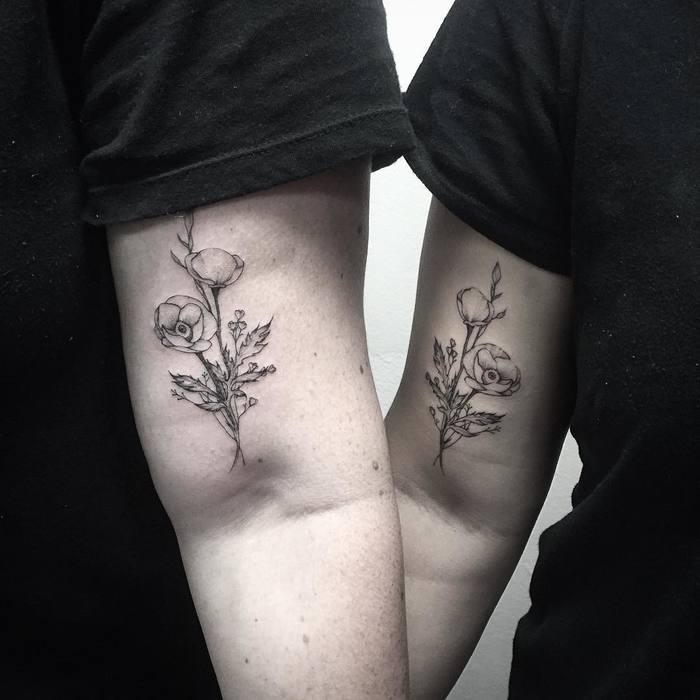 Matching Floral Tattoos by Michael George Pecherle