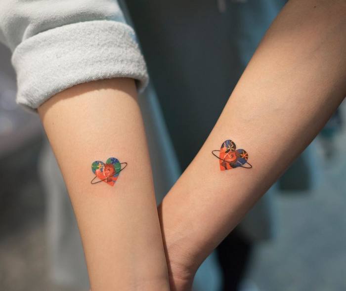 Colorful Matching Hearts by Zihee_tattoo