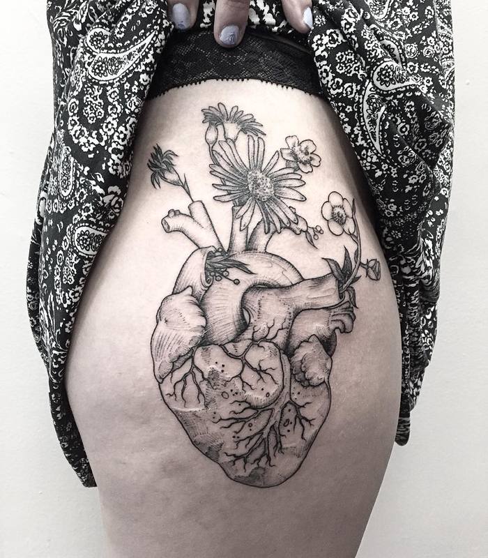 Anatomical Heart Tattoo with Wild Flowers by Michael George Pecherle