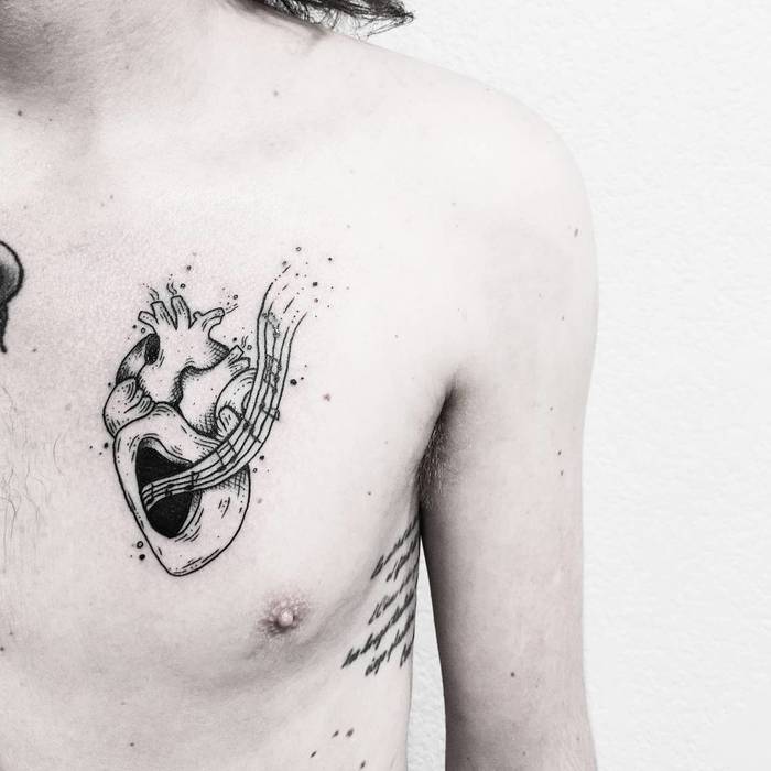 Anatomical Heart Tattoo with Musical Notes by Fer Solley