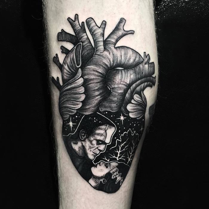 Black Ink Anatomical Heart Tattoo by Merry Morgan
