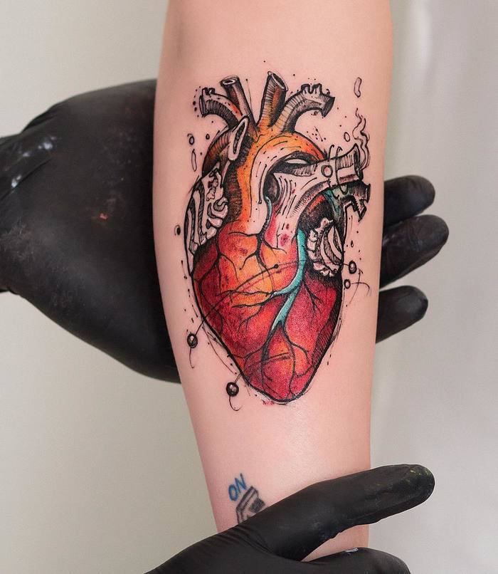 Colored Anatomical Heart Tattoo by Robson Carvalho