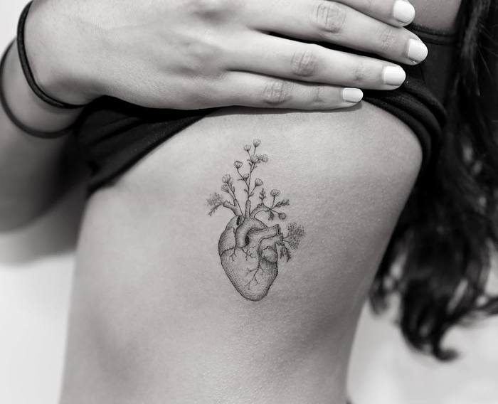 Anatomical Heart with Wild Flowers by mr.k_tattoo