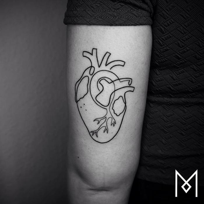Single Line Anatomical Heart Tattoo by Mo Ganji