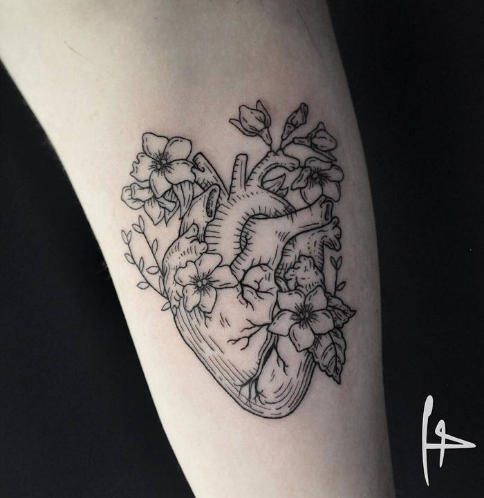 Floral Anatomical Heart Tattoo by Harry Plane