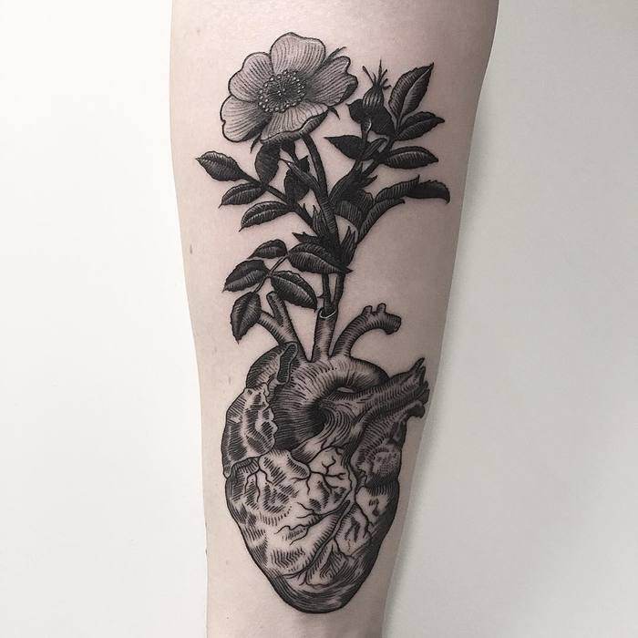 Heart and Wild Rose Tattoo by Oskar
