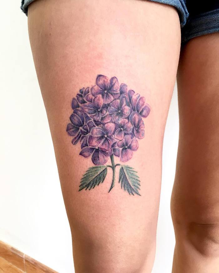 Purple Hydrangea Tattoo by wildhandtattoo