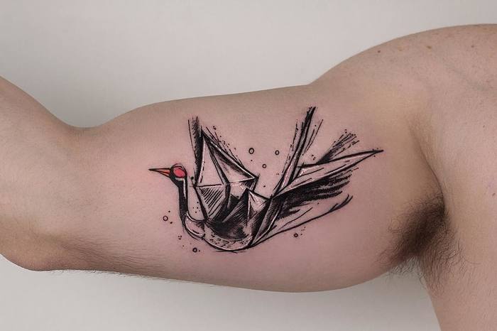 Sketchy Paper Crane Tattoo by Robson Carvalho