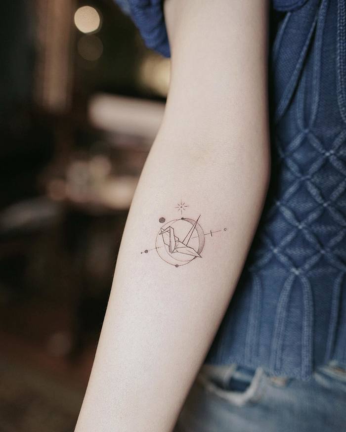 Tiny Paper Crane Tattoo by Nando Tattoo