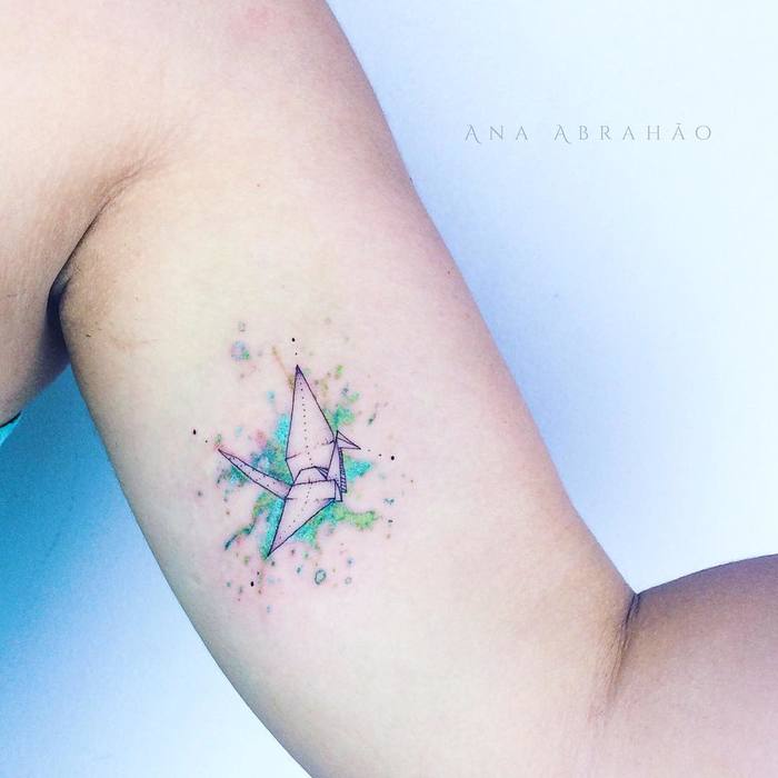 Watercolor Paper Crane Tattoo by Ana Abrahao