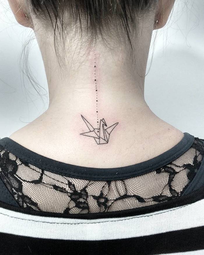 Simple Paper Crane Tattoo by Marjana Brun Tattoo