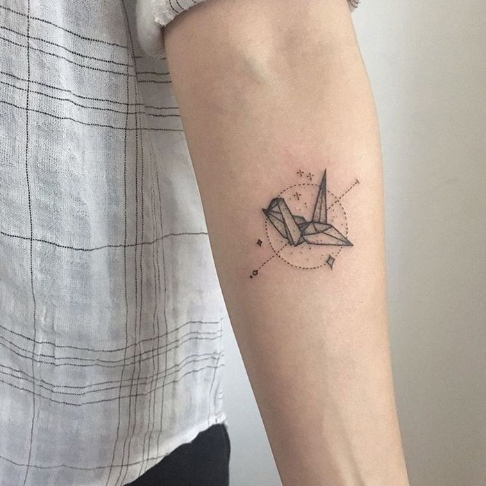 Paper Crane Tattoo by yootattooer